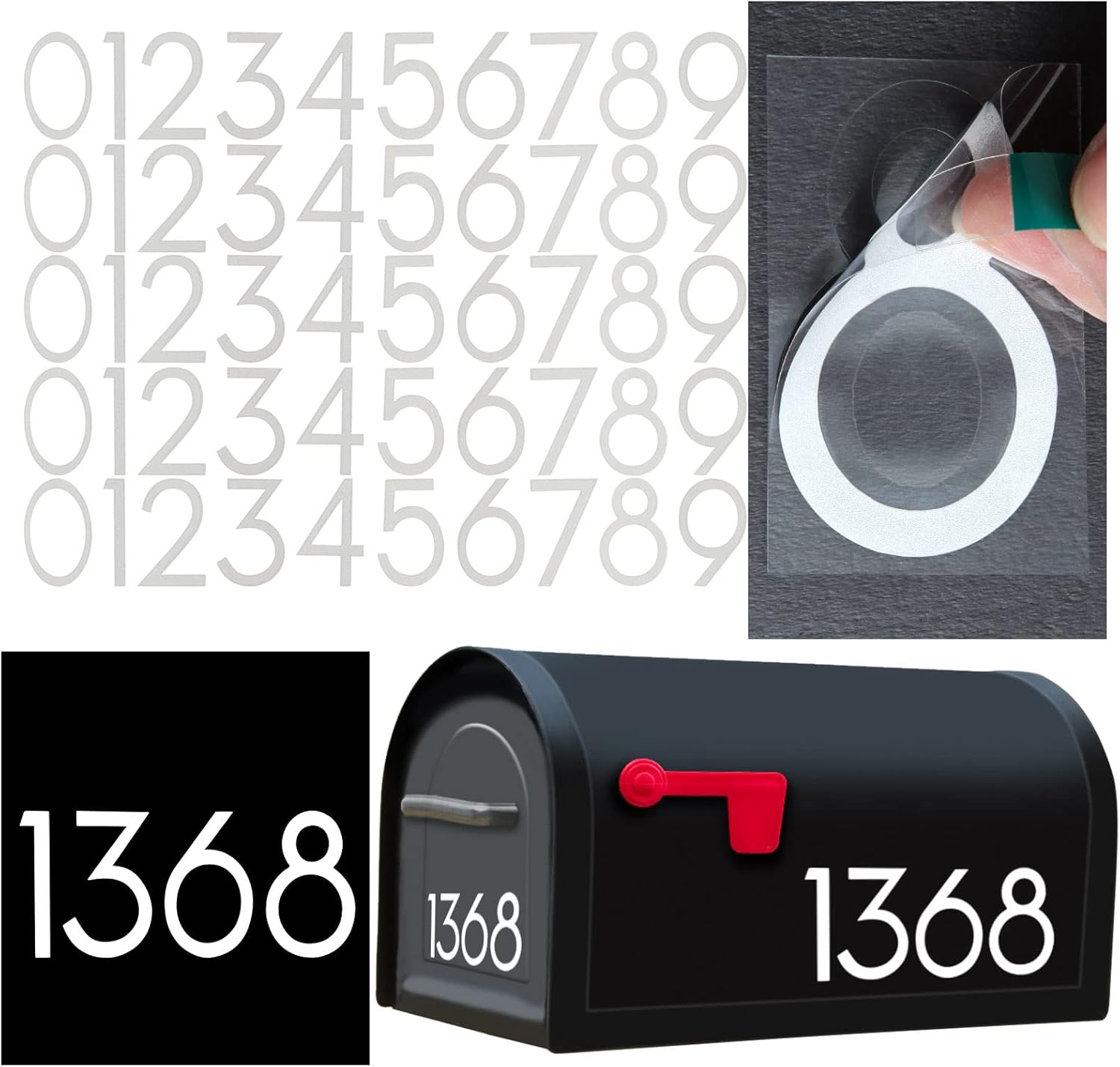 3 inch Reflective Mailbox Numbers for Outside, 5 Sets Number Stickers with Sticky Tabs for Easy Backing Peeling, Pre-cut Self Adhesive Vinyl House Numbers