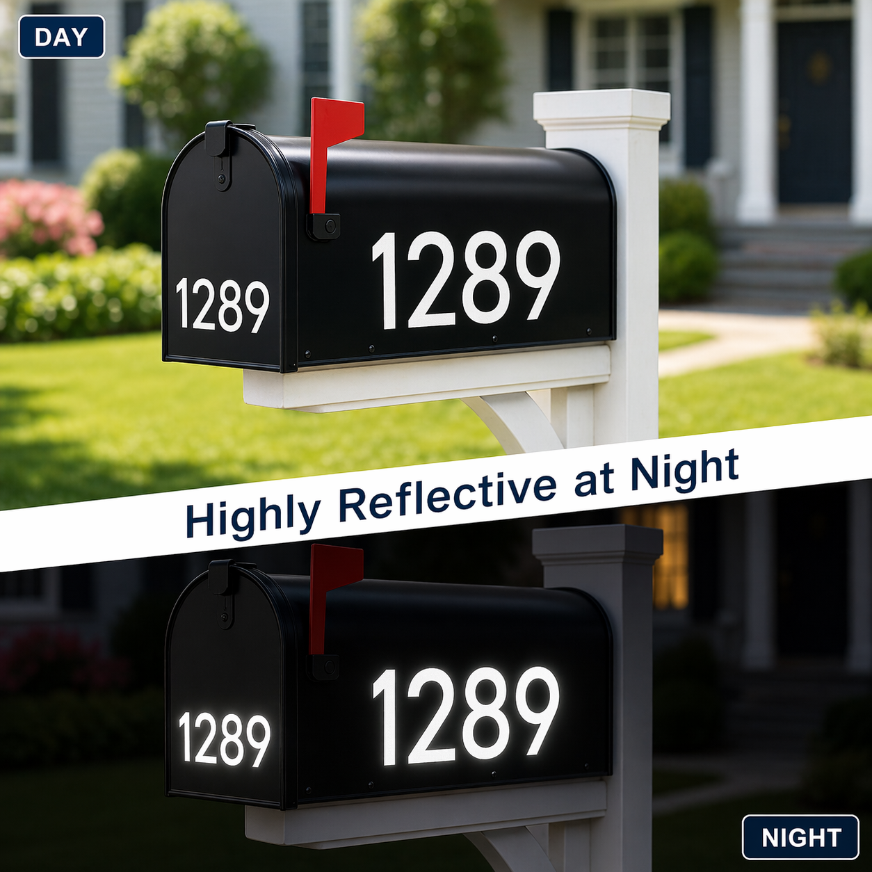3 Inch Reflective Mailbox Numbers, 50 PCS Olaine House Vinyl Stickers with Easy-Peel Tabs, Includes Squeegee & Masking Tape, Strong Self-Adhesive Numbers