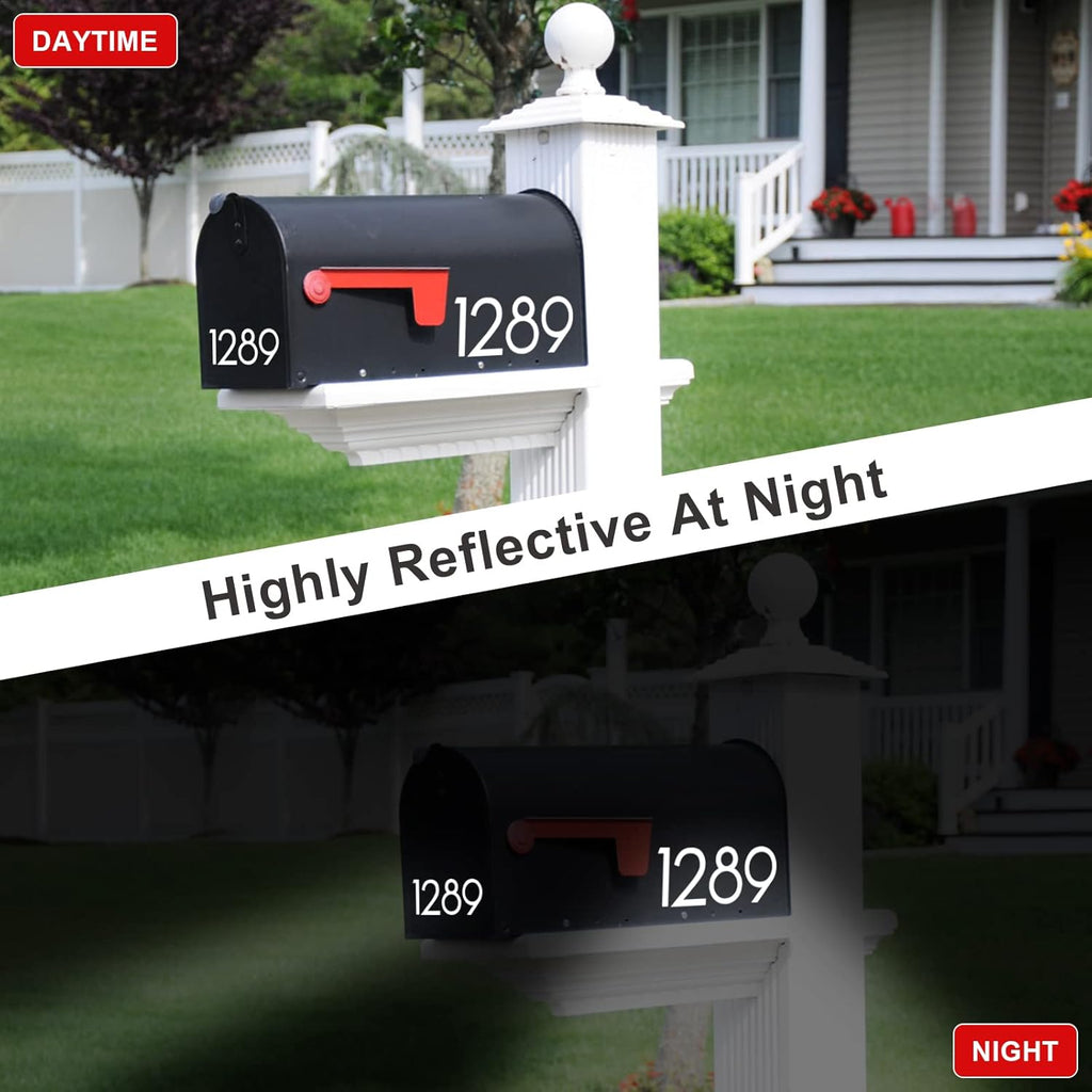 2 inch Reflective Mailbox Numbers for Outside, 5 Sets Number Stickers with Sticky Tabs for Easy Backing Peeling, Pre-cut Self Adhesive Vinyl House Numbers