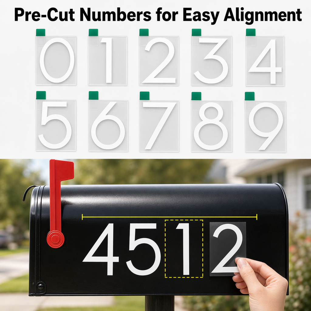 3 Inch Reflective Mailbox Numbers, 50 PCS Olaine House Vinyl Stickers with Easy-Peel Tabs, Includes Squeegee & Masking Tape, Strong Self-Adhesive Numbers