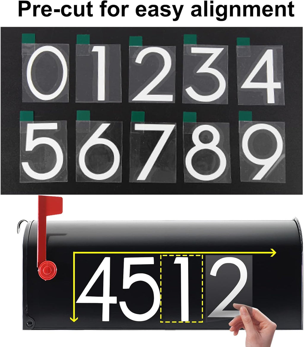 2 inch Reflective Mailbox Numbers for Outside, 5 Sets Number Stickers with Sticky Tabs for Easy Backing Peeling, Pre-cut Self Adhesive Vinyl House Numbers