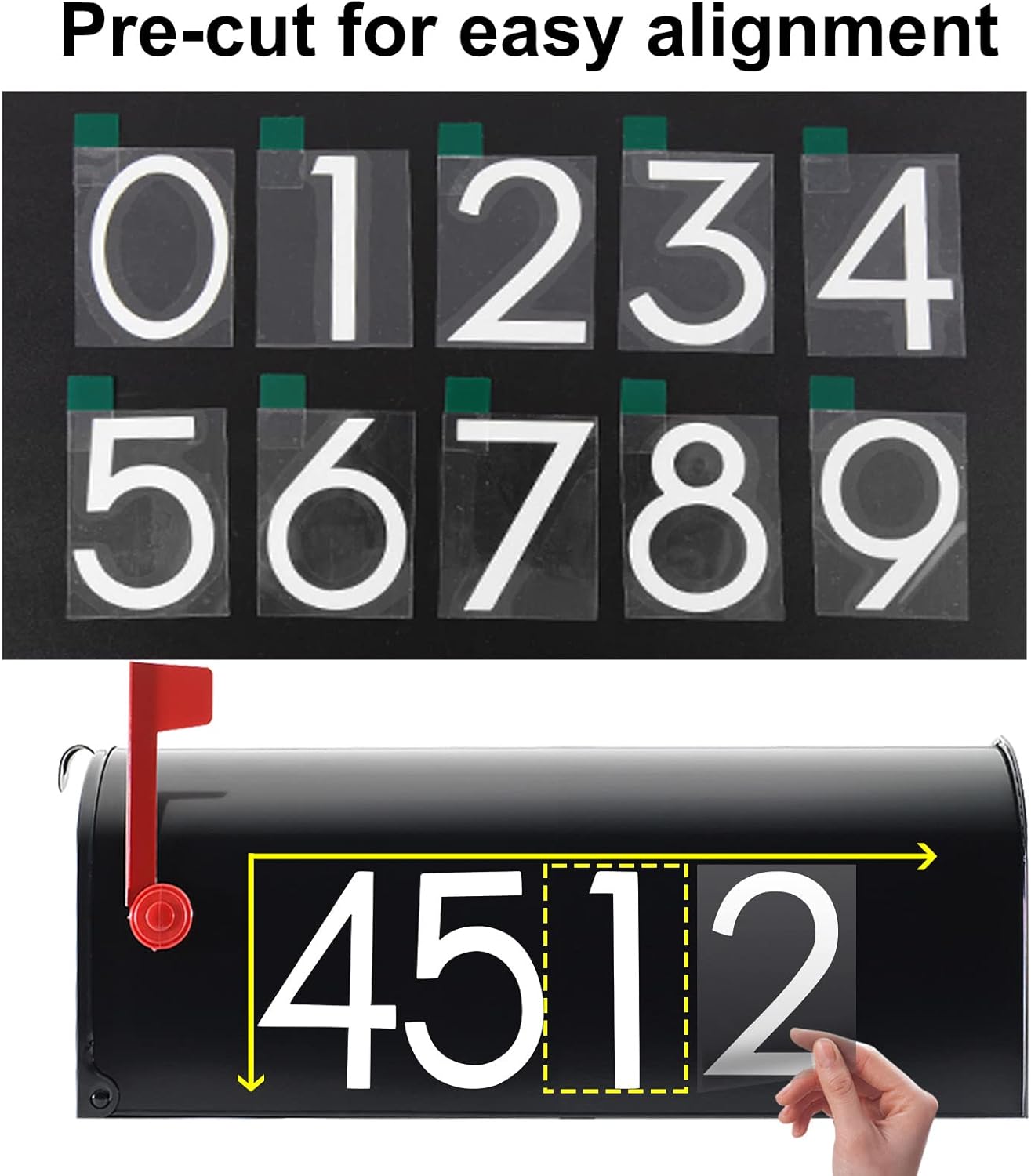 2 inch Reflective Mailbox Numbers for Outside, 5 Sets Number Stickers with Sticky Tabs for Easy Backing Peeling, Pre-cut Self Adhesive Vinyl House Numbers