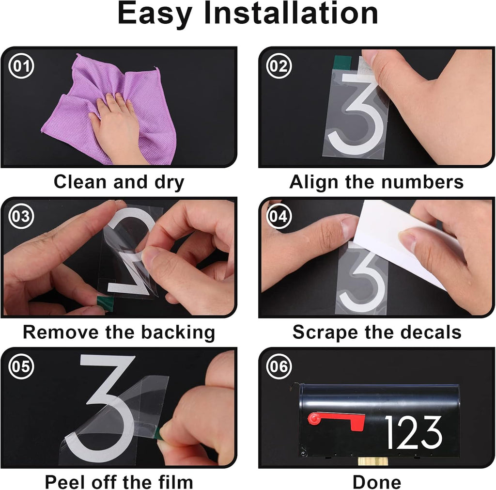 3 inch Reflective Mailbox Numbers for Outside, 5 Sets Number Stickers with Sticky Tabs for Easy Backing Peeling, Pre-cut Self Adhesive Vinyl House Numbers