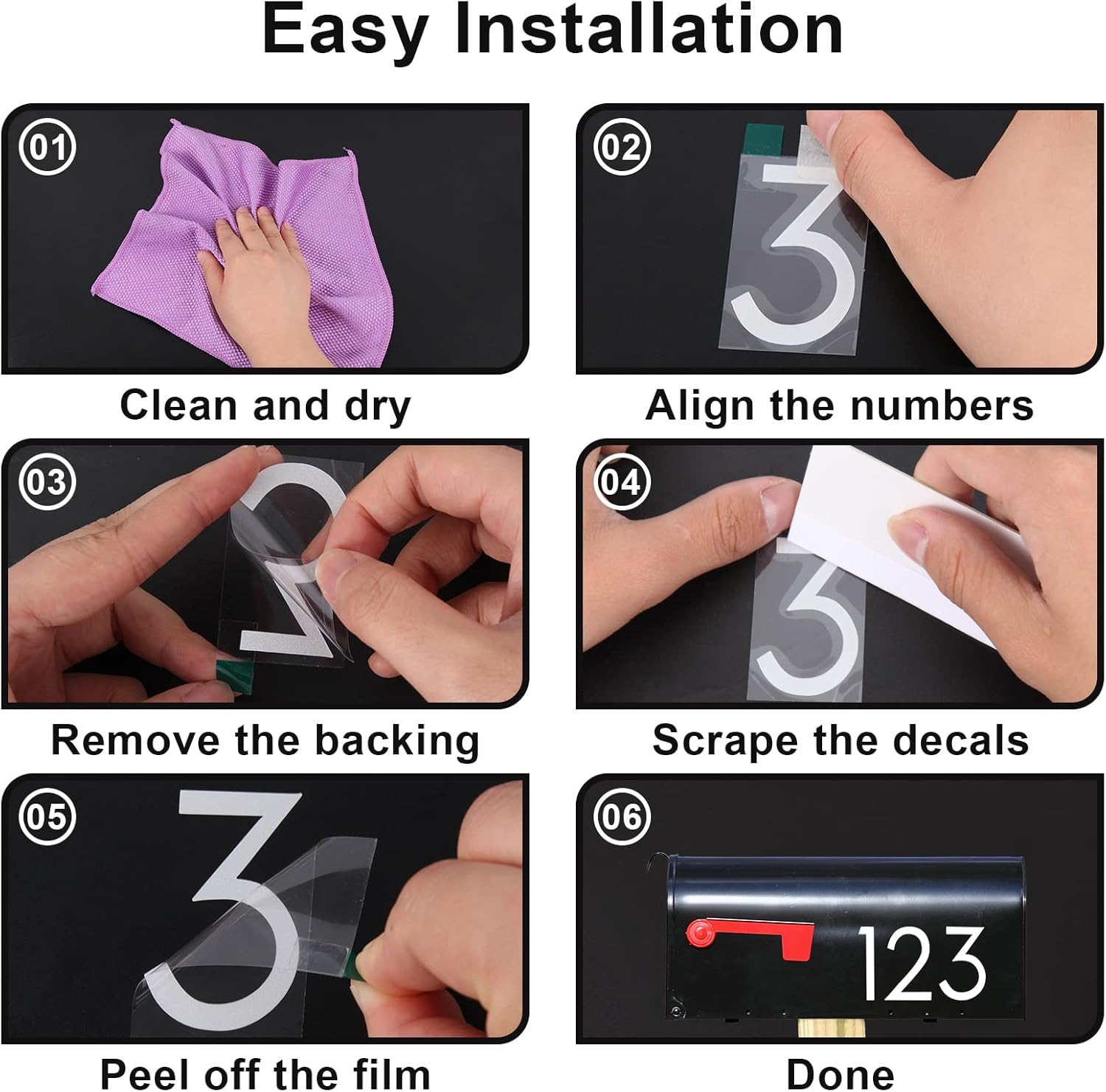 3 inch Reflective Mailbox Numbers for Outside, 5 Sets Number Stickers with Sticky Tabs for Easy Backing Peeling, Pre-cut Self Adhesive Vinyl House Numbers