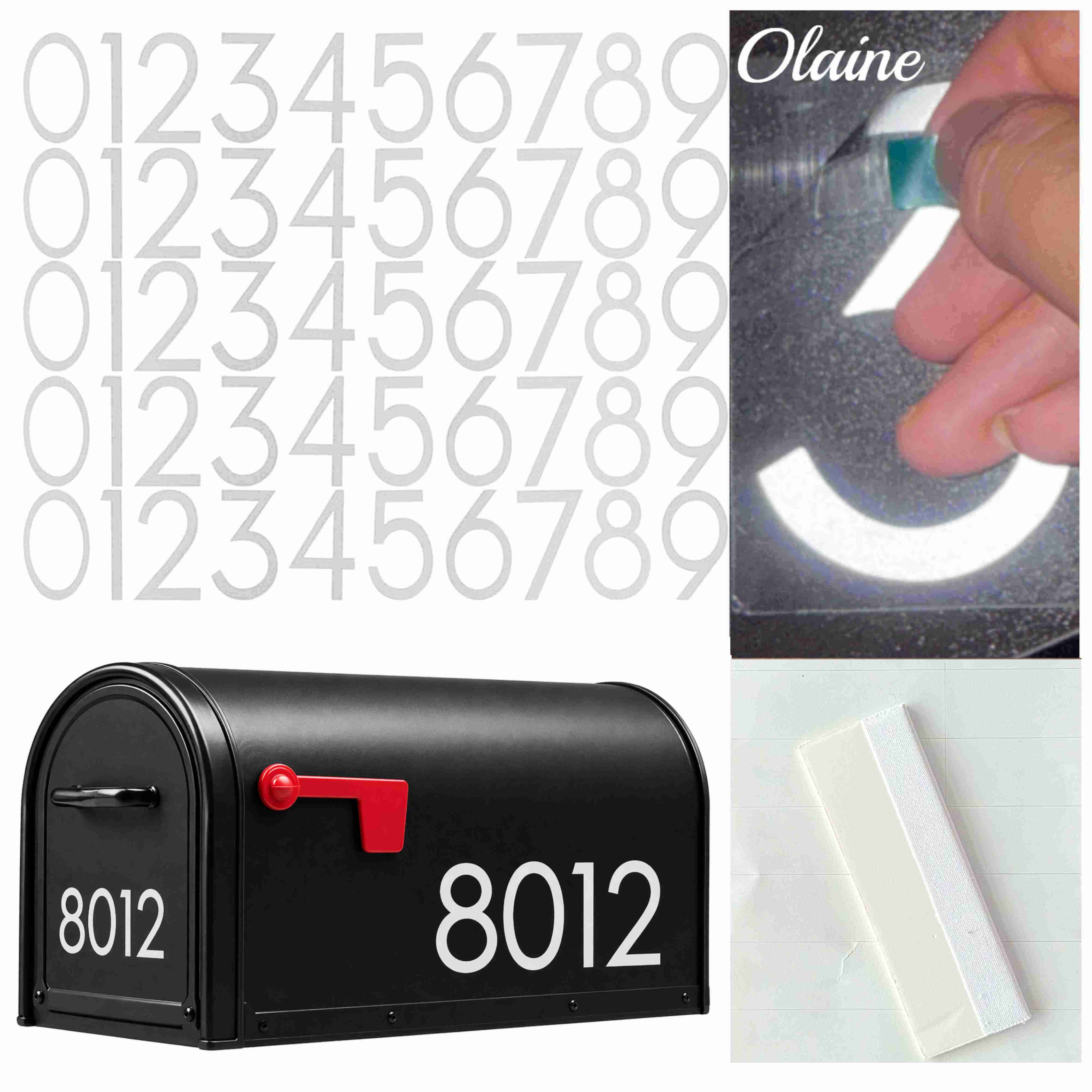 3 Inch Reflective Mailbox Numbers, 50 PCS Olaine House Vinyl Stickers with Easy-Peel Tabs, Includes Squeegee & Masking Tape, Strong Self-Adhesive Numbers
